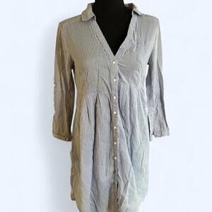 H&M vintage Y2K blue and white striped button-up dress Size Small